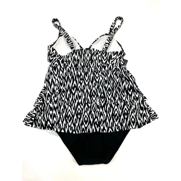 Swim Solutions Black Tankini Ruffled One-piece Swimsuit 10 NEW - Picture 6 of 7